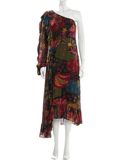 Pre-owned Farm Rio Printed Long Dress In Black