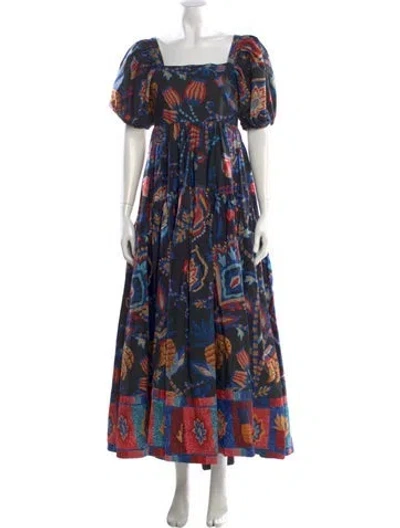 Pre-owned Farm Rio Printed Long Dress In Black