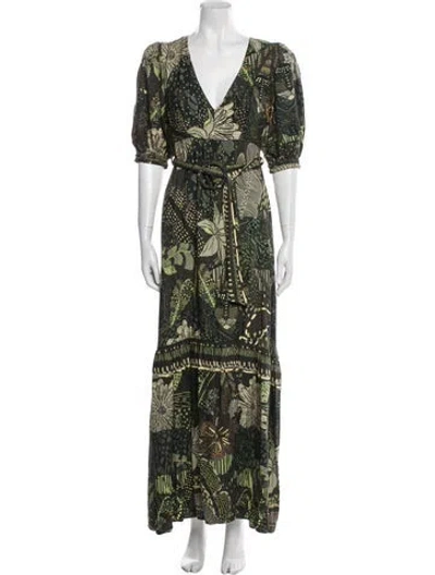 Pre-owned Farm Rio Printed Long Dress In Black