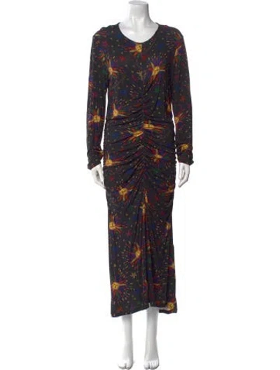 Pre-owned Farm Rio Printed Long Dress In Black