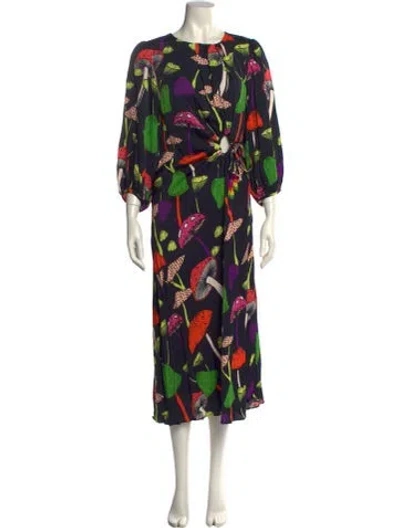 Pre-owned Farm Rio Printed Long Dress In Black