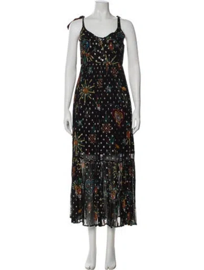 Pre-owned Farm Rio Printed Long Dress In Black