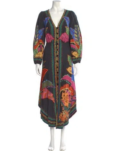 Pre-owned Farm Rio Printed Long Dress In Black