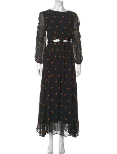 Pre-owned Farm Rio Printed Long Dress In Black