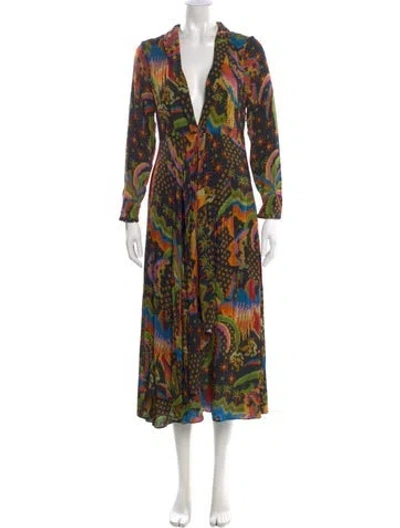Pre-owned Farm Rio Printed Long Dress In Black