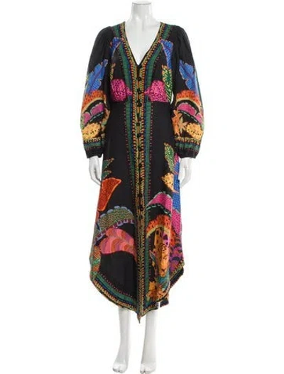 Pre-owned Farm Rio Printed Long Dress In Black