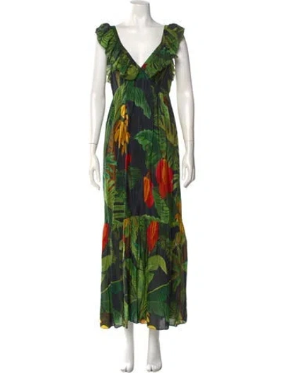 Pre-owned Farm Rio Printed Long Dress In Black