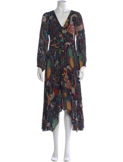 Pre-owned Farm Rio Printed Long Dress In Black