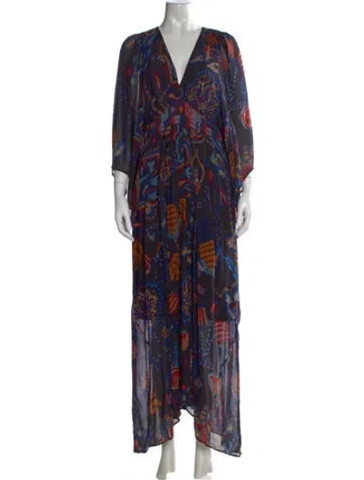 Pre-owned Farm Rio Printed Long Dress In Black