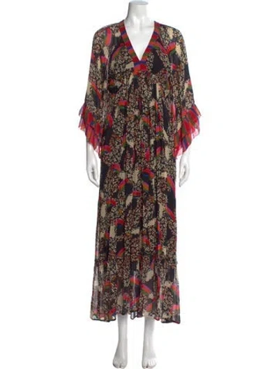 Pre-owned Farm Rio Printed Long Dress In Black