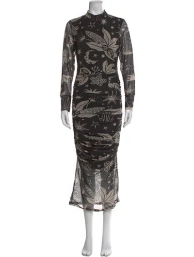 Pre-owned Farm Rio Printed Long Dress In Black