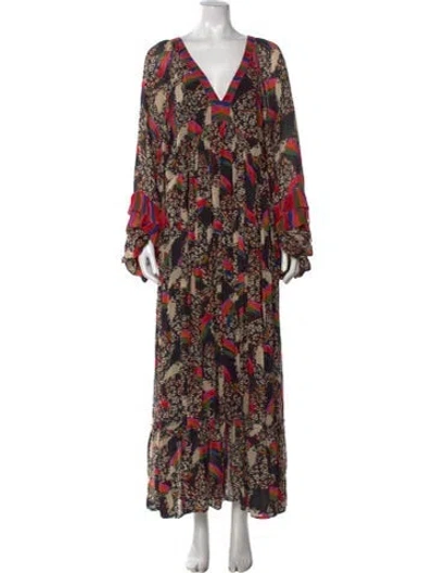 Pre-owned Farm Rio Printed Long Dress In Black