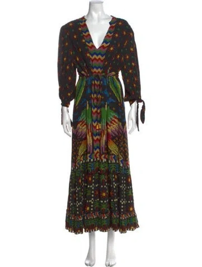 Pre-owned Farm Rio Printed Long Dress In Black