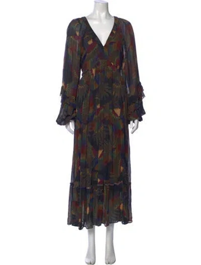 Pre-owned Farm Rio Printed Long Dress In Black