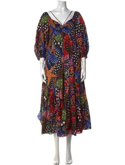 Pre-owned Farm Rio Printed Long Dress In Black