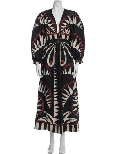 Pre-owned Farm Rio Printed Long Dress In Black