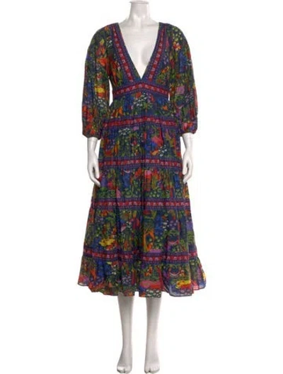 Pre-owned Farm Rio Printed Long Dress In Blue