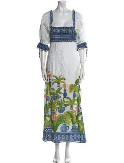 Pre-owned Farm Rio Printed Long Dress In Blue