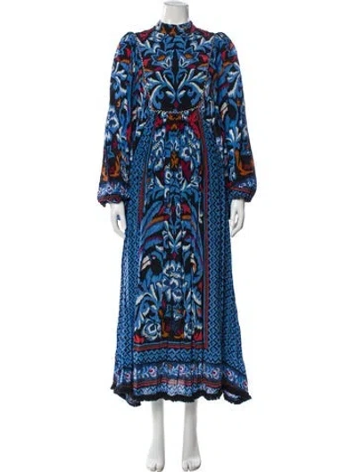 Pre-owned Farm Rio Printed Long Dress In Blue