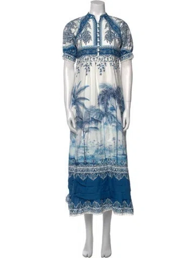 Pre-owned Farm Rio Printed Long Dress In Blue