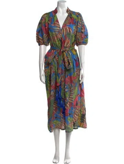 Pre-owned Farm Rio Printed Long Dress In Blue
