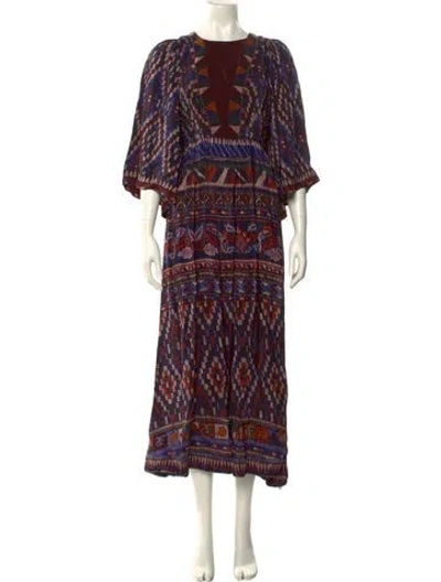 Pre-owned Farm Rio Printed Long Dress In Blue