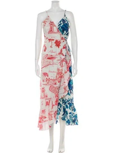 Pre-owned Farm Rio Printed Long Dress In Blue