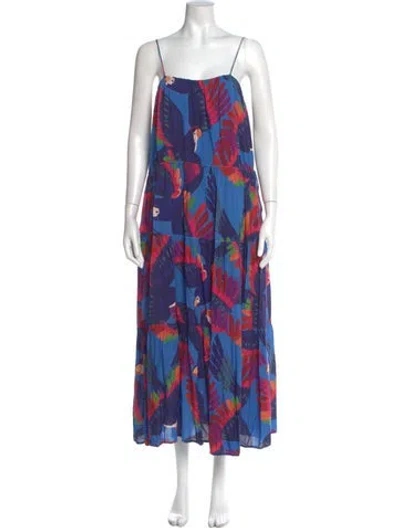 Pre-owned Farm Rio Printed Long Dress In Blue