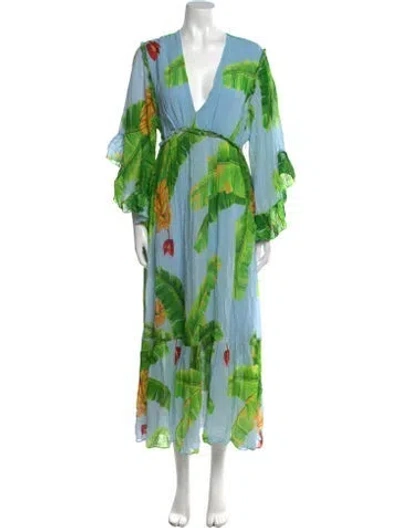 Pre-owned Farm Rio Printed Long Dress In Blue