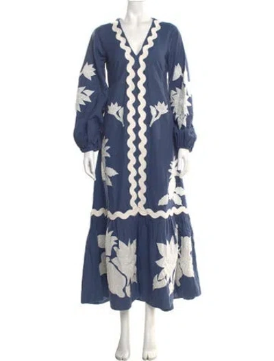 Pre-owned Farm Rio Printed Long Dress In Blue
