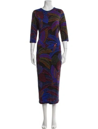 Pre-owned Farm Rio Printed Long Dress In Blue