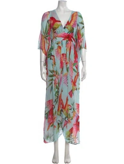 Pre-owned Farm Rio Printed Long Dress In Blue