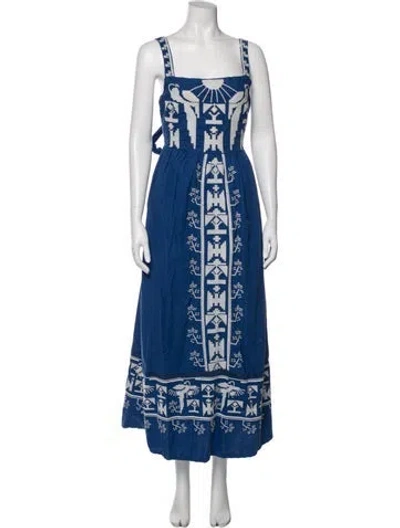 Pre-owned Farm Rio Printed Long Dress In Blue