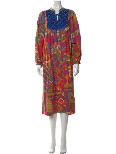 Pre-owned Farm Rio Printed Long Dress In Blue