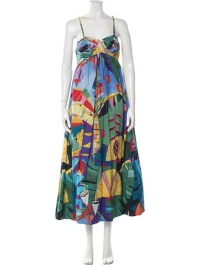 Pre-owned Farm Rio Printed Long Dress In Blue