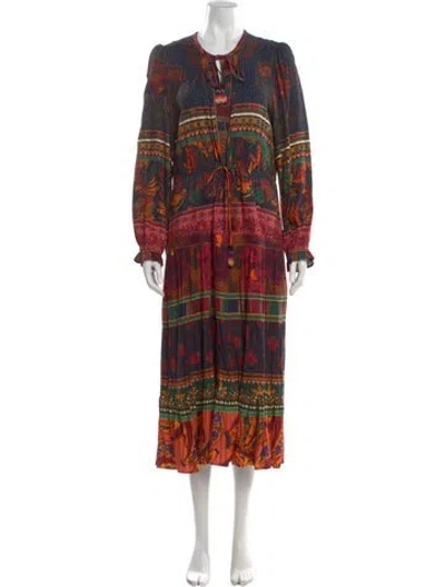 Pre-owned Farm Rio Printed Long Dress In Blue