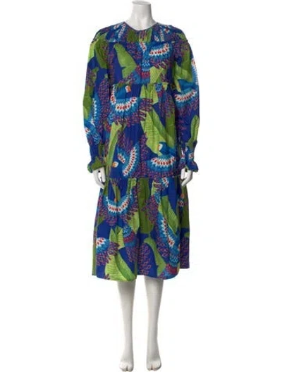 Pre-owned Farm Rio Printed Long Dress In Blue