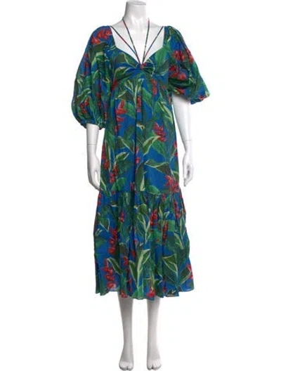 Pre-owned Farm Rio Printed Long Dress In Blue