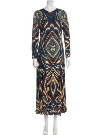 Pre-owned Farm Rio Printed Long Dress In Blue
