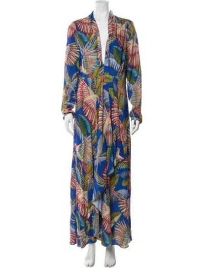 Pre-owned Farm Rio Printed Long Dress In Blue