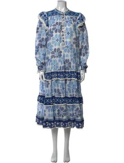 Pre-owned Farm Rio Printed Long Dress In Blue