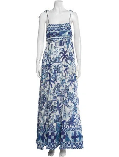 Pre-owned Farm Rio Printed Long Dress In Blue