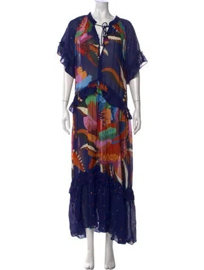 Pre-owned Farm Rio Printed Long Dress In Blue