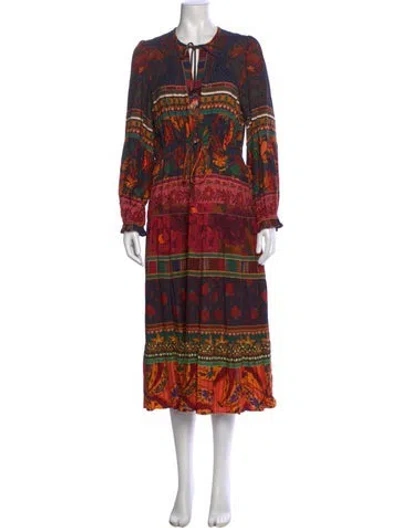Pre-owned Farm Rio Printed Long Dress In Blue