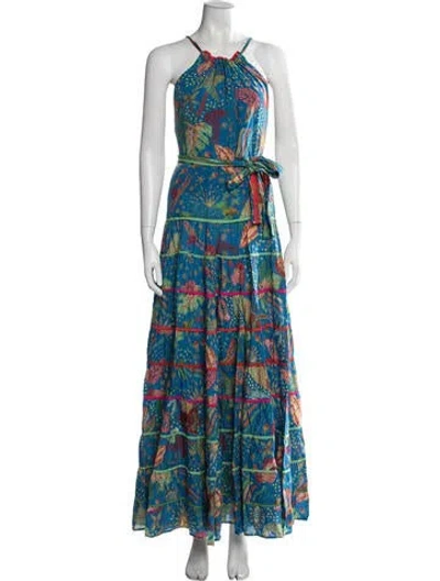 Pre-owned Farm Rio Printed Long Dress In Blue