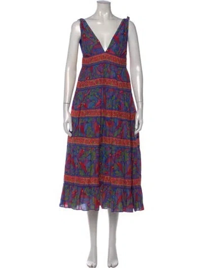 Pre-owned Farm Rio Printed Long Dress In Blue