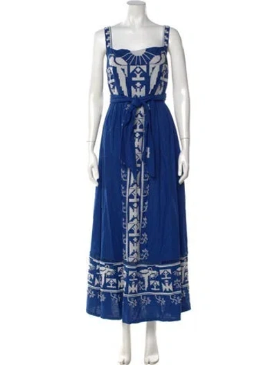 Pre-owned Farm Rio Printed Long Dress In Blue