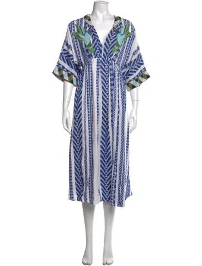 Pre-owned Farm Rio Printed Long Dress In Blue/white