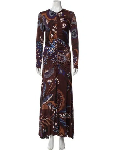 Pre-owned Farm Rio Printed Long Dress In Brown