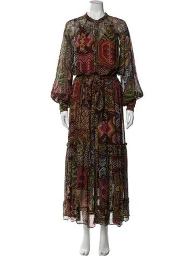 Pre-owned Farm Rio Printed Long Dress In Brown